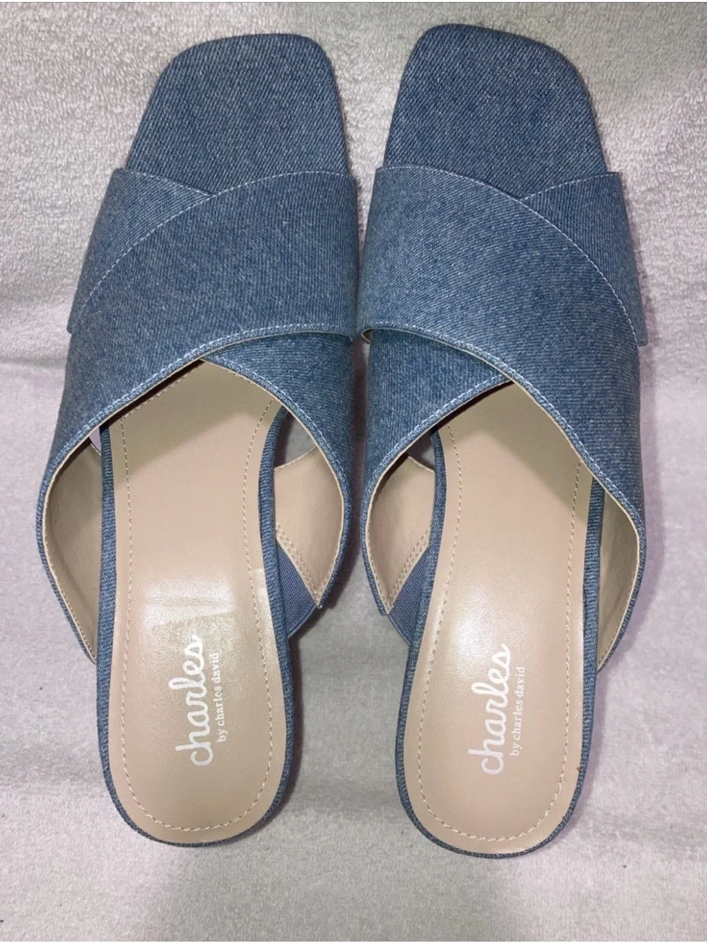 Charles By Charles David Denim Platform Espadrille Heeled Sandals Slides Sz 11 M